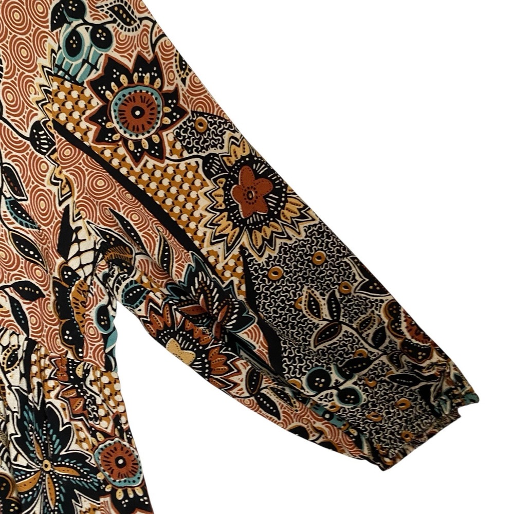 Shirt Dress US 10 Brown Floral V-neck Tiered Knee Length Boho Grunge Western - Picture 4 of 11